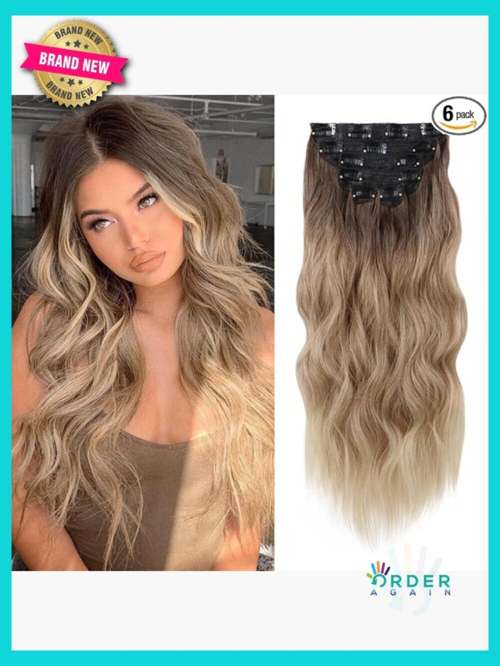 Clip in Hair Extension 24 Inch 6PCS Wavy Curly Synthetic Hairpieces Full Head